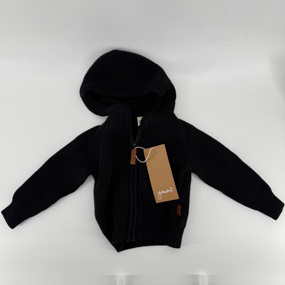 Goumi Kids Black Knit Full Zip Hooded Sweater 6-12 Months - Picture 3 of 8